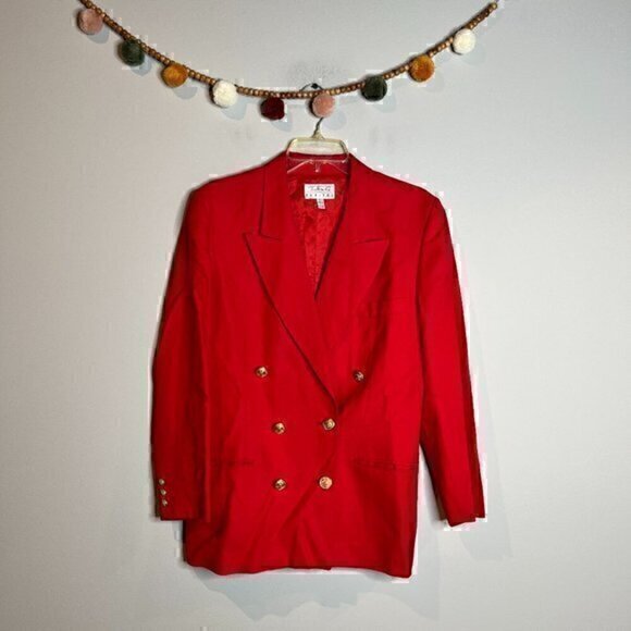 Vintage linen blend red oversized blazer - Picture 1 of 5